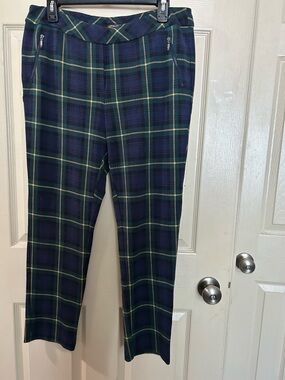 J. McLaughlin Navy and Green Plaid Straight-Leg Pants